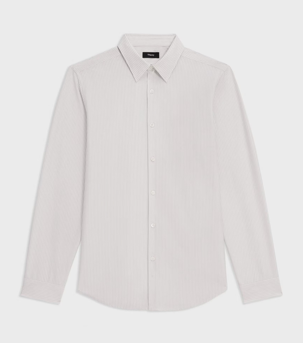 THEORY Sylvain Tailored Striped Shirt Structure Knit Wrinkle Resistant XL $225